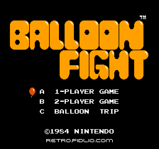 バルーンファイト(Balloon Fight)のタイトル画面/ゲームのキャプチャ画像1 ─ pidlio.com