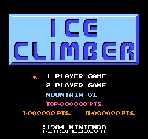 アイスクライマー(Ice Climber)のタイトル画面/ゲームのキャプチャ画像1 ─ pidlio.com