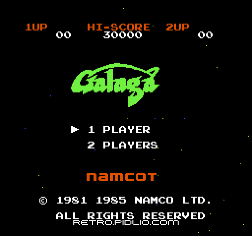 ギャラガ(GALAGA)のタイトル画面/ゲームのキャプチャ画像1 ─ pidlio.com