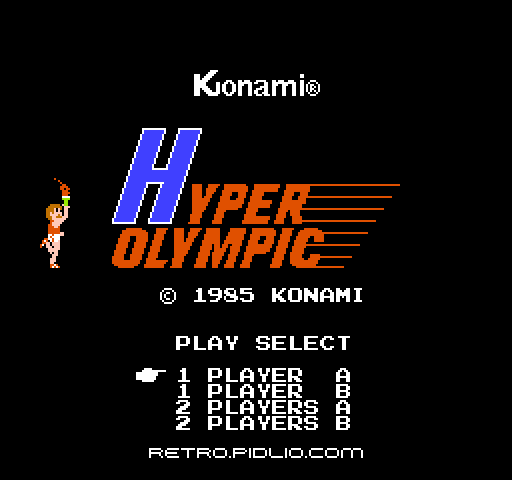 ハイパーオリンピックのタイトル画面/ゲームのキャプチャ画像1 ─ pidlio.com