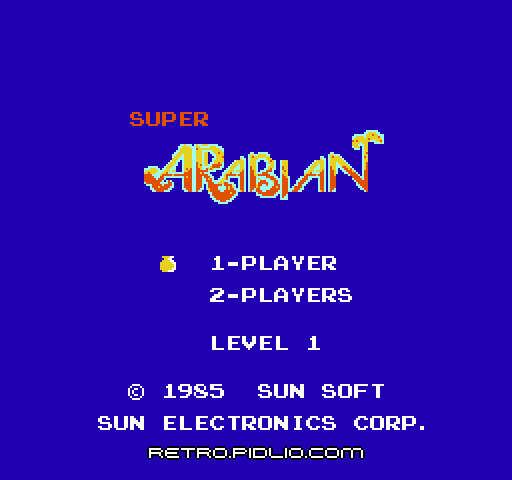 スーパーアラビアンのタイトル画面／ゲームのキャプチャ画像1 ─ pidlio.com