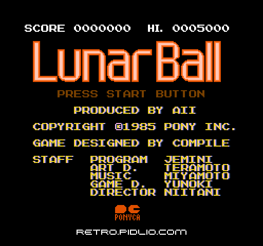 ルナーボール（Lunar Ball）のタイトル画面／ゲームのキャプチャ画像1 ─ pidlio.com