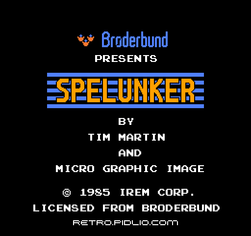 スペランカー（Spelunker）のタイトル画面／ゲームのキャプチャ画像1 ─ pidlio.com