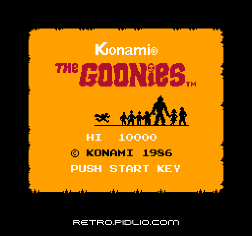 グーニーズ(The Goonies)のタイトル画面/ゲームのキャプチャ画像1 ─ pidlio.com