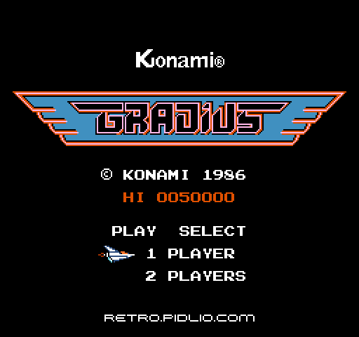 グラディウス(Gradius)のタイトル画面/ゲームのキャプチャ画像1 ─ pidlio.com