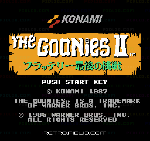 グーニーズ2 フラッテリー最後の挑戦のタイトル画面/ゲームのキャプチャ画像1 ─ pidlio.com