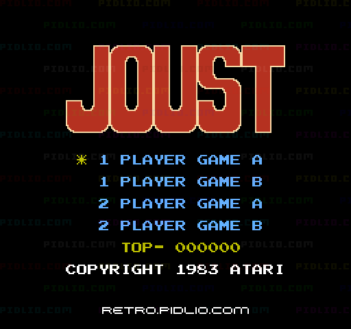ジャウスト(Joust)のタイトル画面/ゲームのキャプチャ画像1 ─ pidlio.com