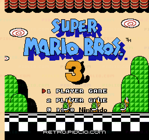 スーパーマリオブラザーズ3のタイトル画面／ゲームのキャプチャ画像1 ─ pidlio.com