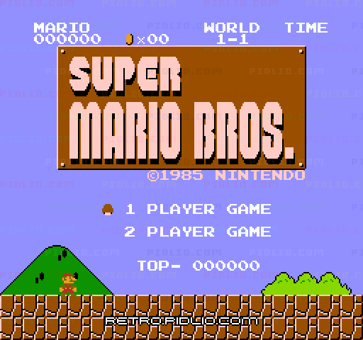 スーパーマリオブラザーズのタイトル画面/ゲームのキャプチャ画像1 ─ pidlio.com